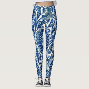 Leggings Eleva tu estilo: floral azul y adorno chino