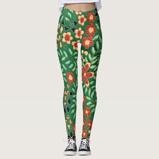 Leggings Elevar tus vibraciones con flor verde japonés (Anverso)