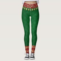 Leggings Elf para vacaciones de oro, rojo y verde!