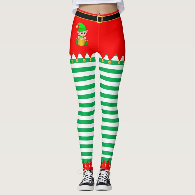 Leggings Elf y Jingle Bells de navidades en verde y blanco (Anverso)