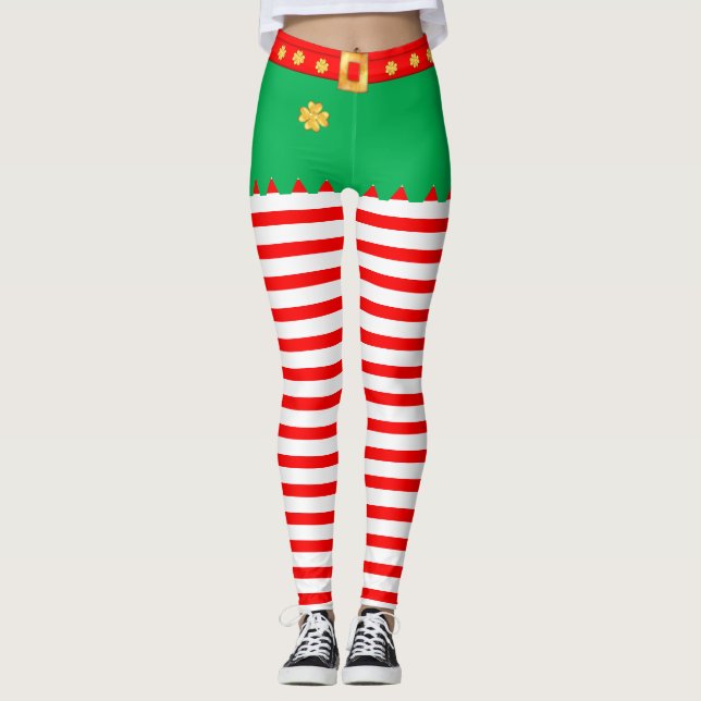 Leggings Elfo de Navidad lindo rayado (Anverso)