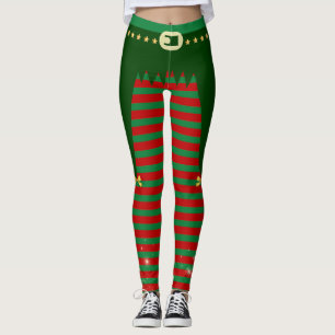 Leggings Elfo Navideño - Disfraz con Cinturón y Rayas 