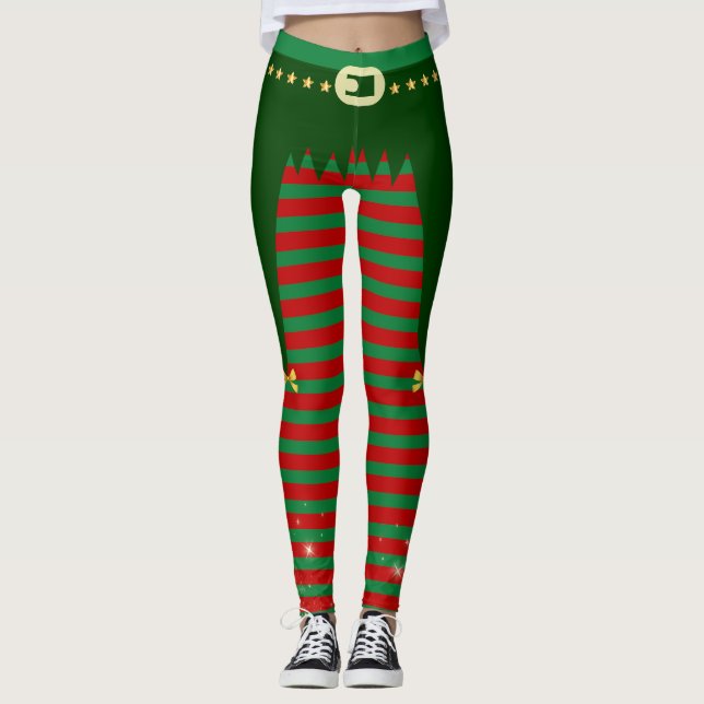 Leggings Elfo Navideño - Disfraz con Cinturón y Rayas  (Anverso)