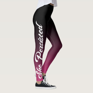 Leggings Ella persistió: Cita blanca, Ombre negro y rosas