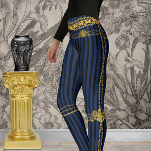 Leggings Emblema azul negro de la cadena de oro Emblem