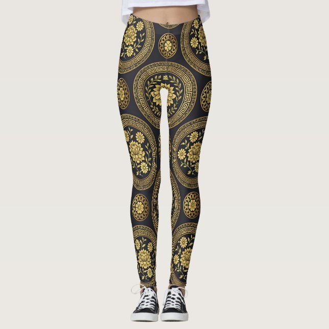 Leggings Emblema de oro del mandala de loto de lujo (Anverso)