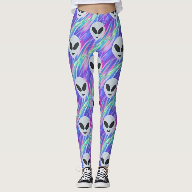Leggings emoji alienígena vaporwave (Anverso)