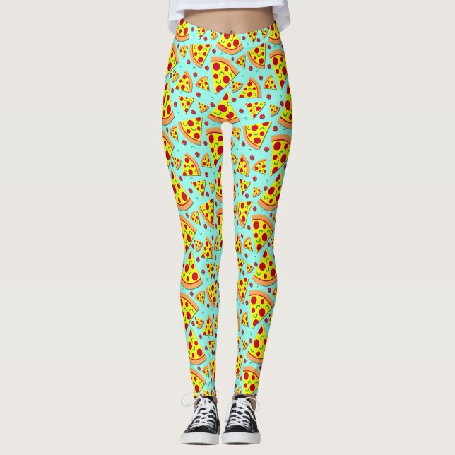 Leggings Emoji colorida Comida Pepperoni Pizza Slices Impre (Anverso)