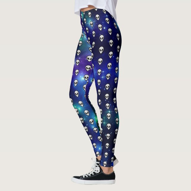 Leggings Emoji de Cabeza de Alien Cósmico Celestial Galácti (Izquierda)