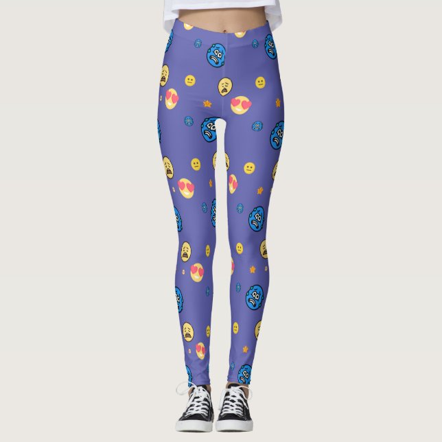 Leggings Emojis divertidas de muchas emociones sobre el fon (Anverso)