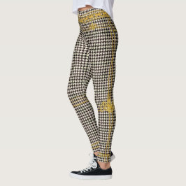 Leggings Empress Gold Chain Emblem Black Cream Houndstoth