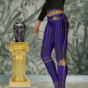 Leggings Empress Gold Chain Leon Emblem Black Purple Stripe