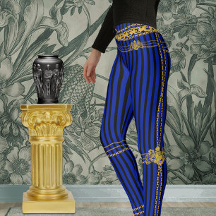 Leggings Empress Gold Chaps Black & Blue Stripes