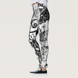 Leggings en blanco y negro con arte de graffiti im