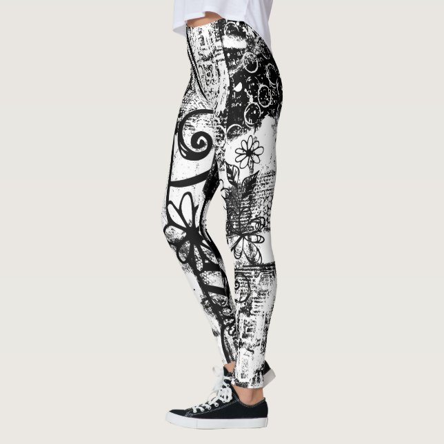 Leggings en blanco y negro con arte de graffiti im (Izquierda)