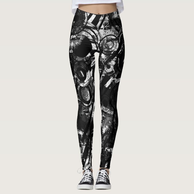 Leggings en blanco y negro con arte de graffiti im (Anverso)