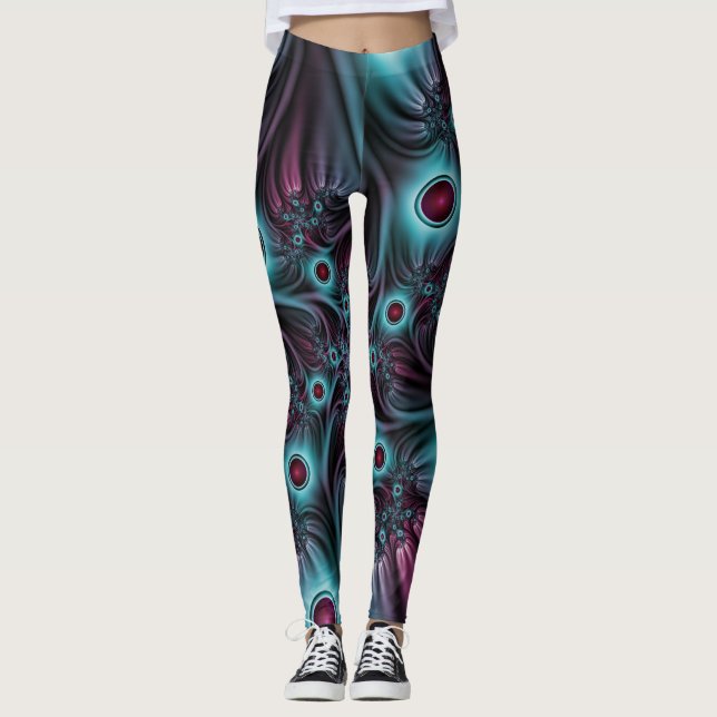 Leggings En profundidad Arte fractal rosa azul abstracto ab (Anverso)