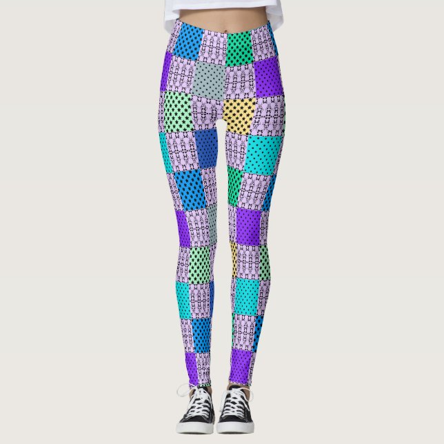 Leggings En tonos oscuros multicolores, geométricos retro (Anverso)