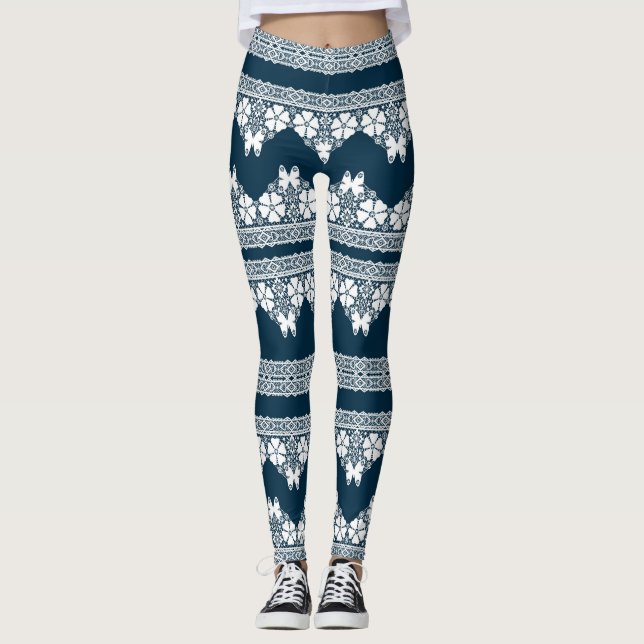 Leggings Encaje blanco retro con mariposas en una b azul os (Anverso)