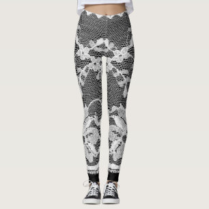 Leggings Encaje floral blanco: fondo negro.