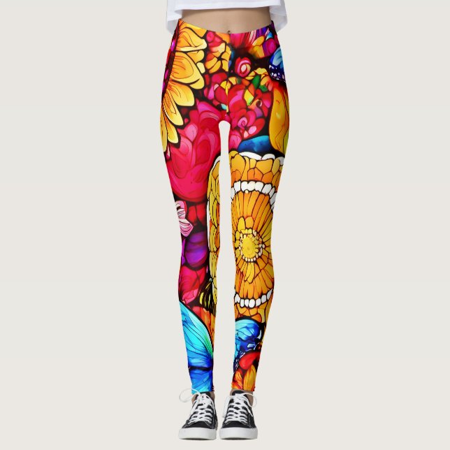 Leggings Encantador tapiz floral de mariposa (Anverso)