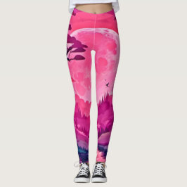Leggings Encantadora Luna Rosa: Arte de Dibujos Animados