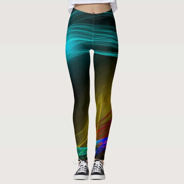 Leggings Energía en movimiento Olas de luz multicolor negro (Anverso)