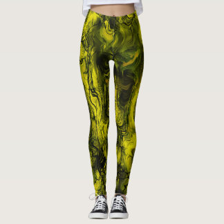 Leggings Energía nerviosa Grungy Resumen negro y amarillo