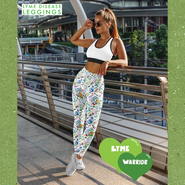 Leggings Enfermedad de Lyme Cinta Verde Sensibilización Yog (Lyme Disease, Green Ribbon Awareness Leggings #lyme #lymedisease #yoga)