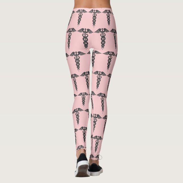 Leggings Enfermera rosada Caduceus Patrón mujeres (Reverso)