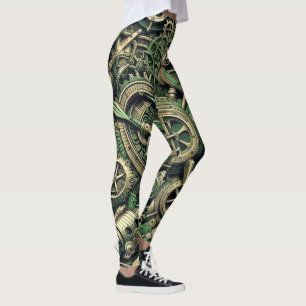 Leggings Engranajes de reloj verde industrial steampunk