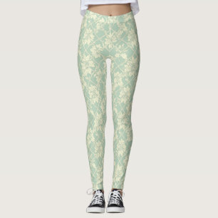 Leggings Enrejado vintage azul verdoso con vid botánica