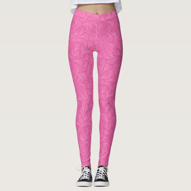 Leggings "Entonces, Así Que Patrón Floral Rosa" (Anverso)