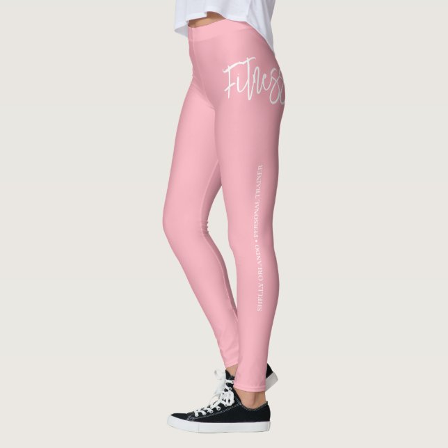 Leggings Entrenador personal | Rosa y blanco personalizado (Izquierda)