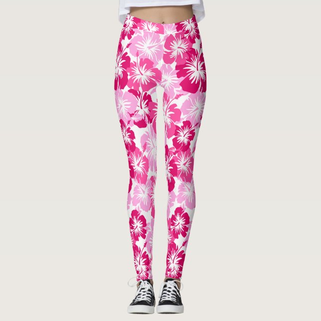Leggings Epic Hibiscus Hawai Tropical Floral Rosa (Anverso)
