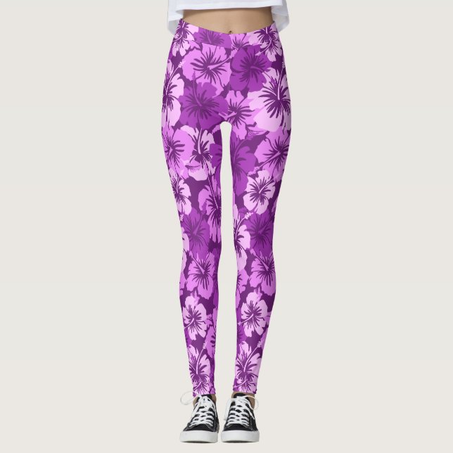 Leggings Epic Hibiscus Hawai Tropical Floral Violeta (Anverso)