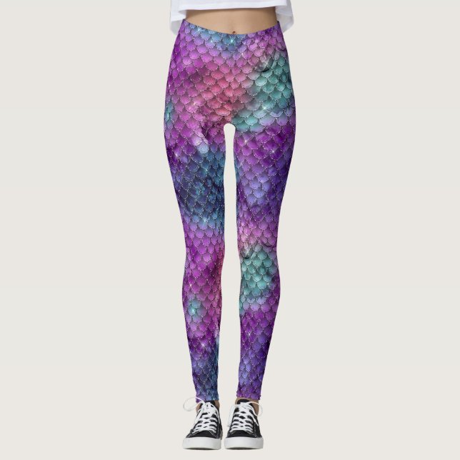 Leggings Equipo de acuarela metálica para sirenas (Anverso)