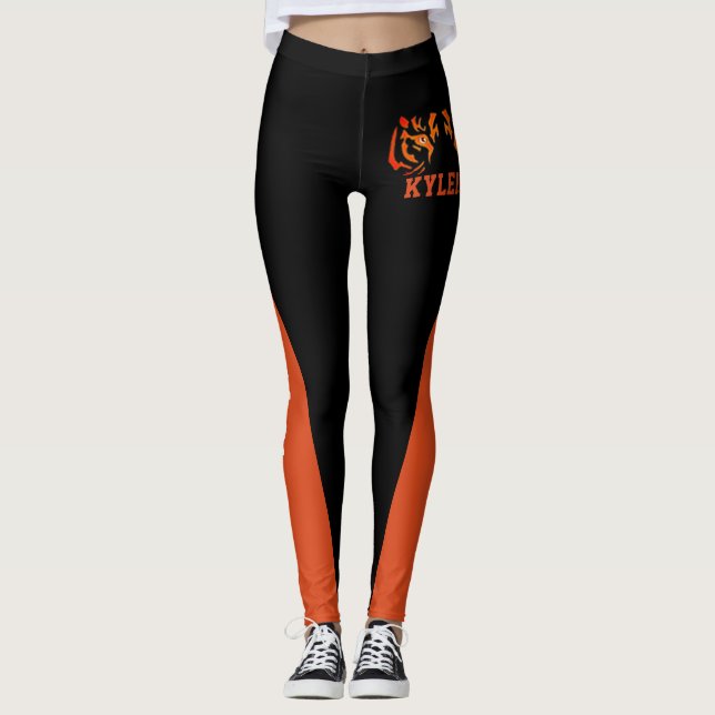 Leggings Equipo y Naranja de fans y mascota negra (Anverso)