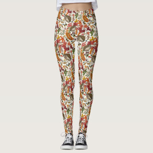 Leggings Erizo y flora del bosque otoñal sobre marfil