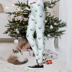 Leggings Ermine Blanco Copos de Nieve de Navidad Azules