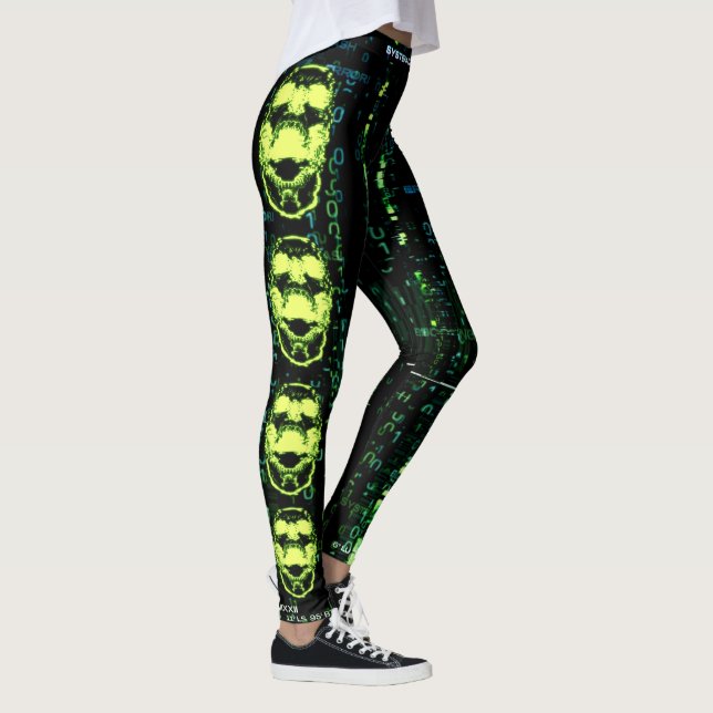 Leggings Error del sistema Cyberpunk Gritando Verde del crá (Derecha)