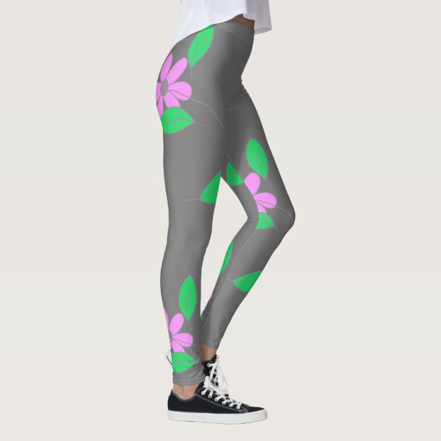 Leggings Esbozo de flor rosa de hojas verdes pálidas (Derecha)