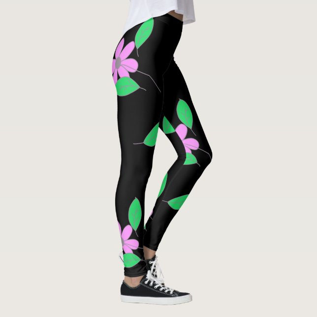Leggings Esbozo de flor rosa de hojas verdes pálidas (Derecha)