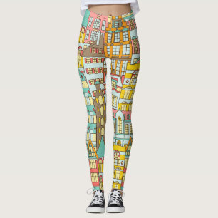 Leggings Esbozo de la ciudad Panorama: Casas impecables.