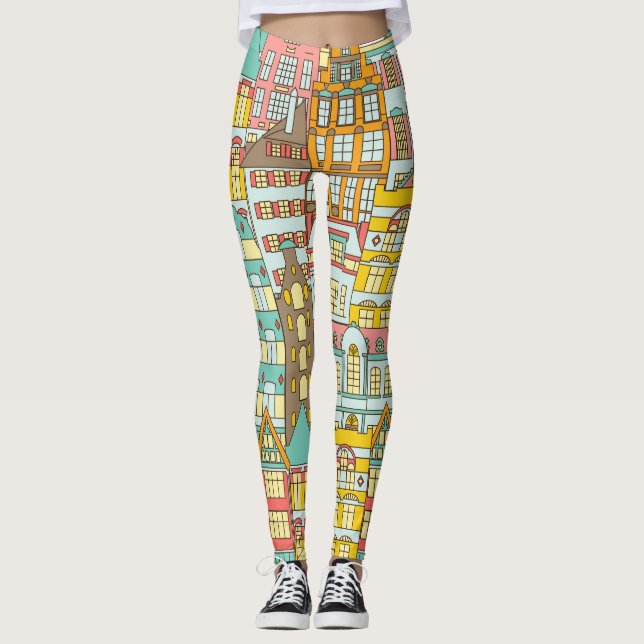 Leggings Esbozo de la ciudad Panorama: Casas impecables. (Anverso)