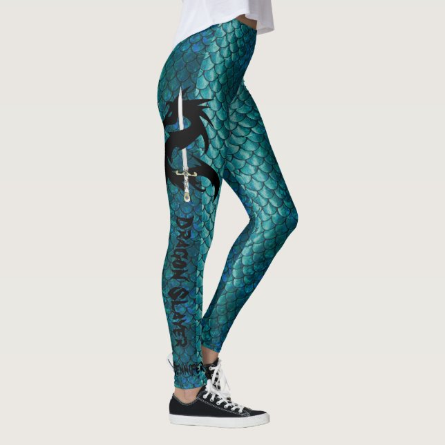 Leggings Escala de dragón verde azulada Slayer Sword Añadir (Derecha)