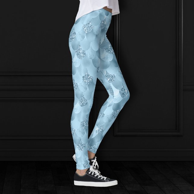 Leggings Escala de glam de la sirena | Dusty Ice Blue Sheen (Subido por el creador)