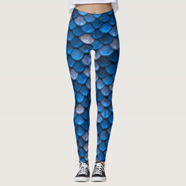 Leggings Escala de peces de sirena de plata azul (Anverso)