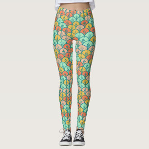 Leggings Escala de peces geométricos modernos y coloridos