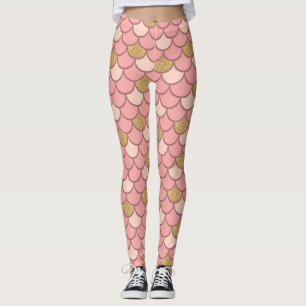 Leggings Escala de sirena de oro Rosa con Purpurina